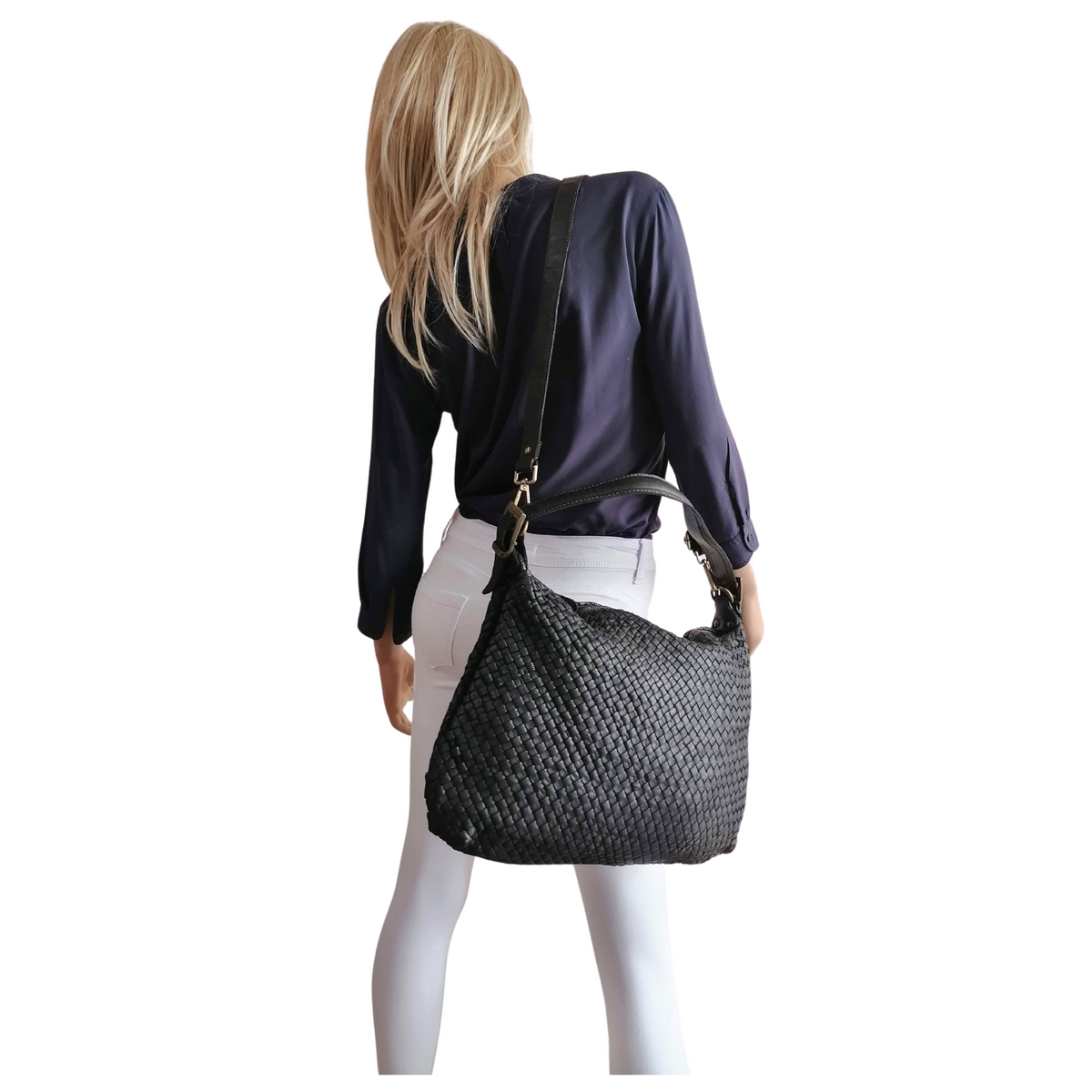 Hobo Bag Grande in Vera Pelle Intrecciata Stile Vintage Made In Italy SS216