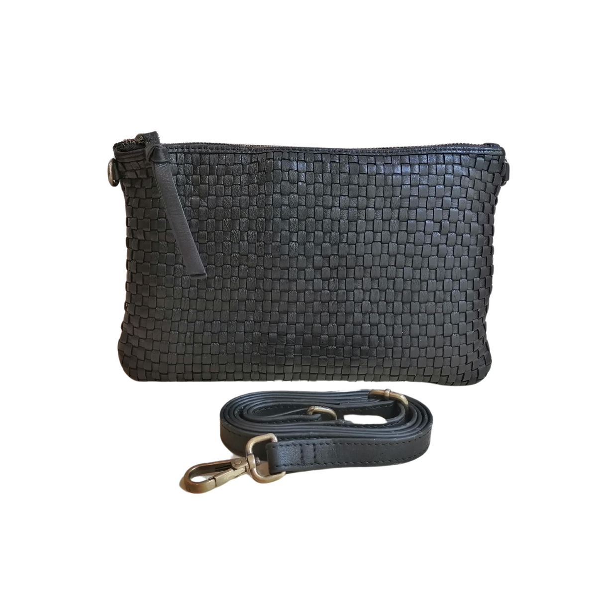 Busta a Tracolla 17x26 cm in Vera Pelle Sauvage Intrecciata Stile Vintage SS220