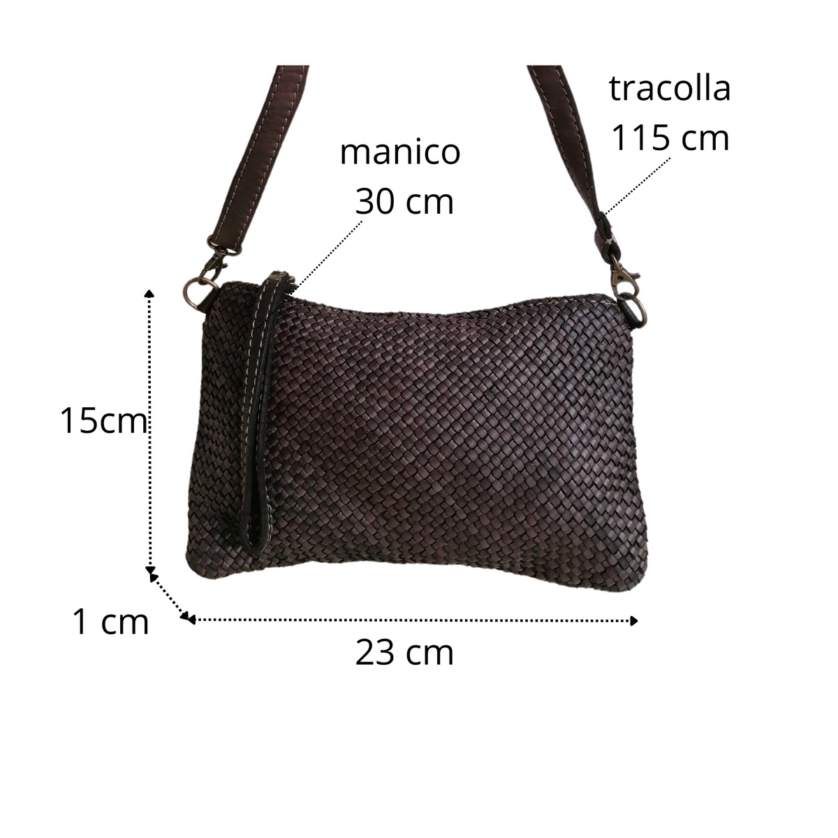 Tracolla Piccola 15 x 23cm Vera Pelle Sauvage Intrecciata Vintage SS224