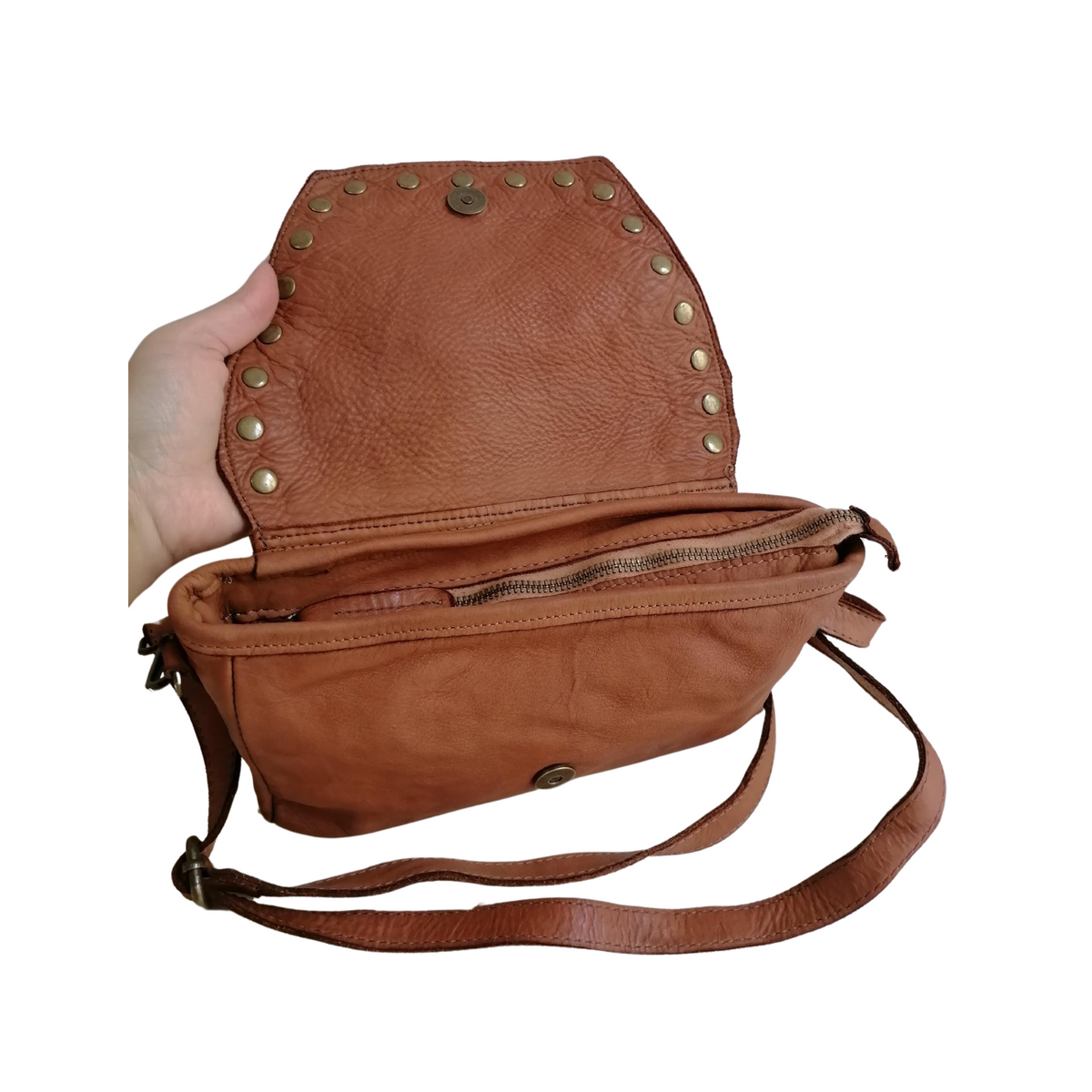 tracolla sauvage borchie cuoio cerniera