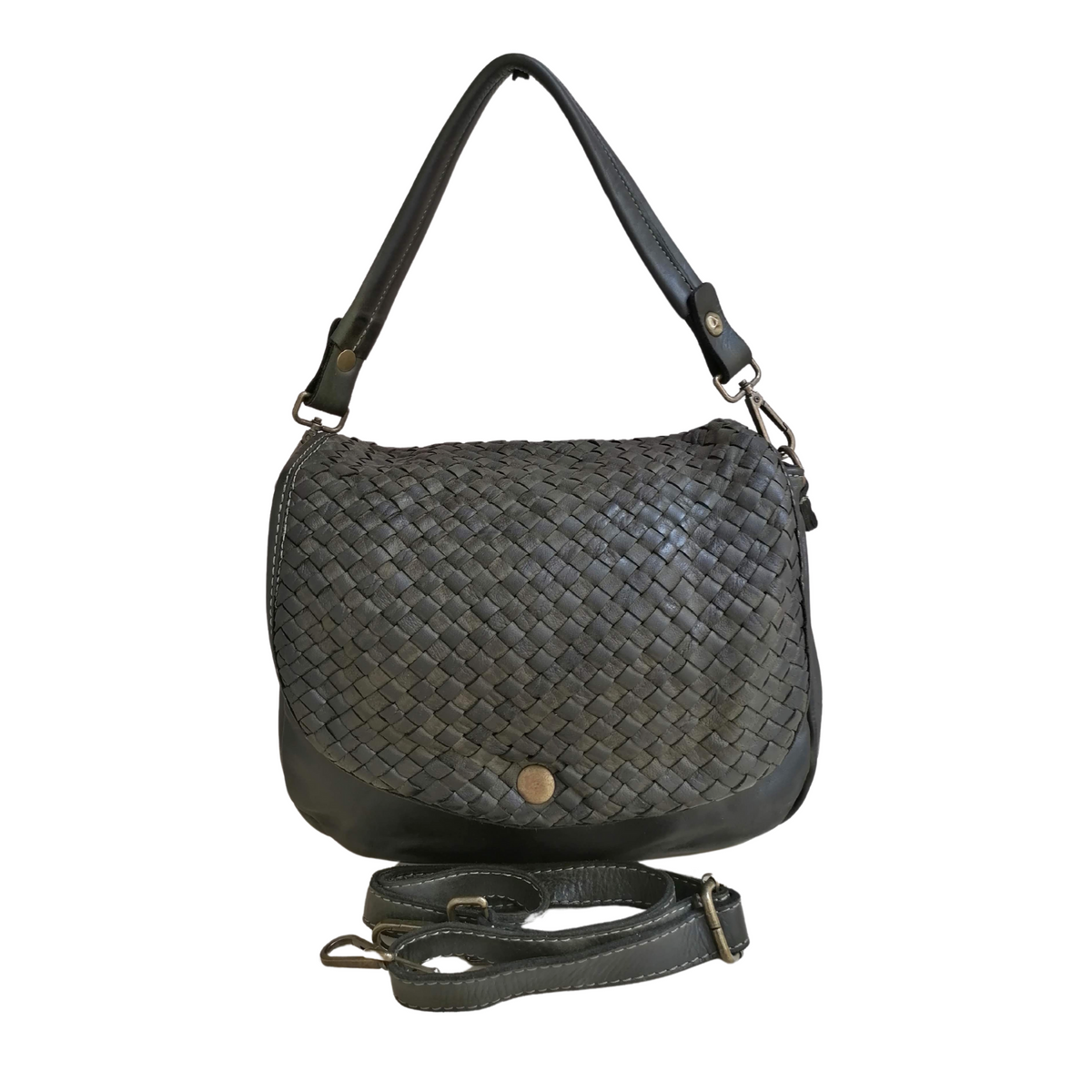 Borsa a Tracolla con Pattina in Vera Pelle Intrecciata Made In Italy SS228