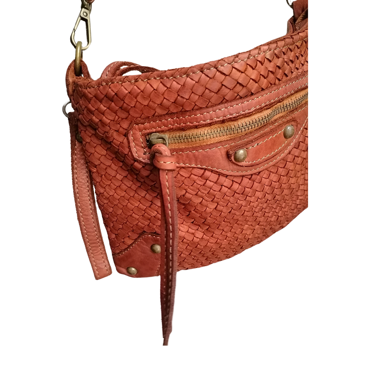 Tracolla in Vera Pelle Sauvage Intrecciata Vintage 18x29cm SS240 Made in Italy