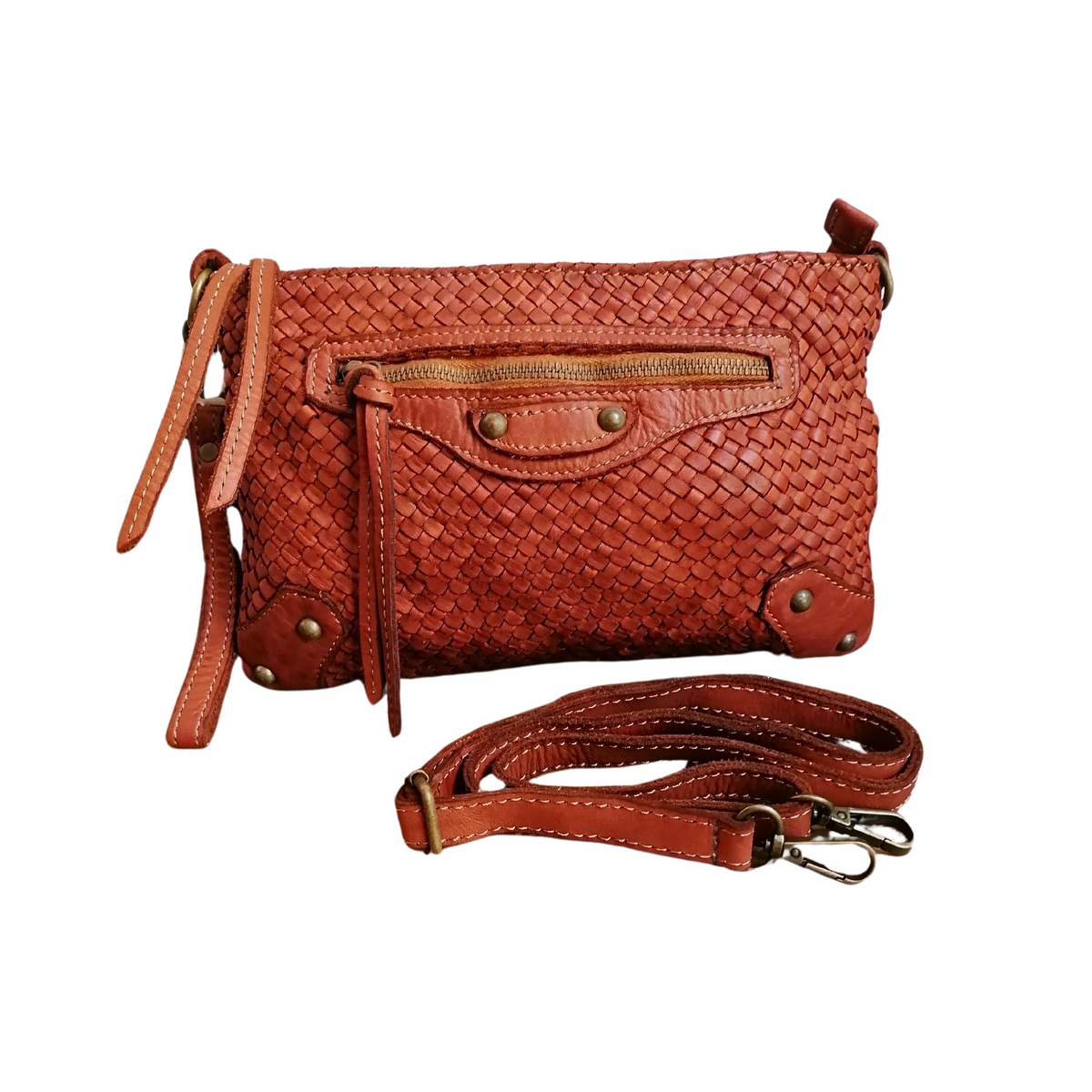 Tracolla in Vera Pelle Sauvage Intrecciata Vintage 18x29cm SS240 Made in Italy