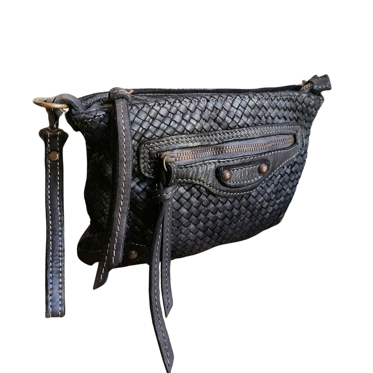 Tracolla in Vera Pelle Sauvage Intrecciata Vintage 18x29cm SS240 Made in Italy