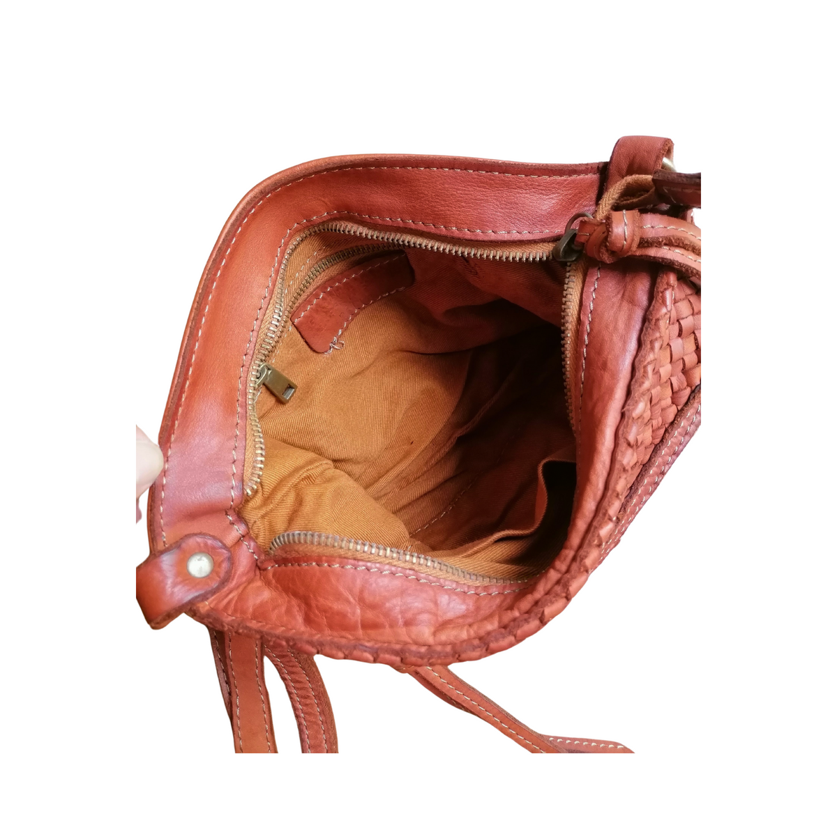 Tracolla in Vera Pelle Sauvage Intrecciata Vintage 18x29cm SS240 Made in Italy