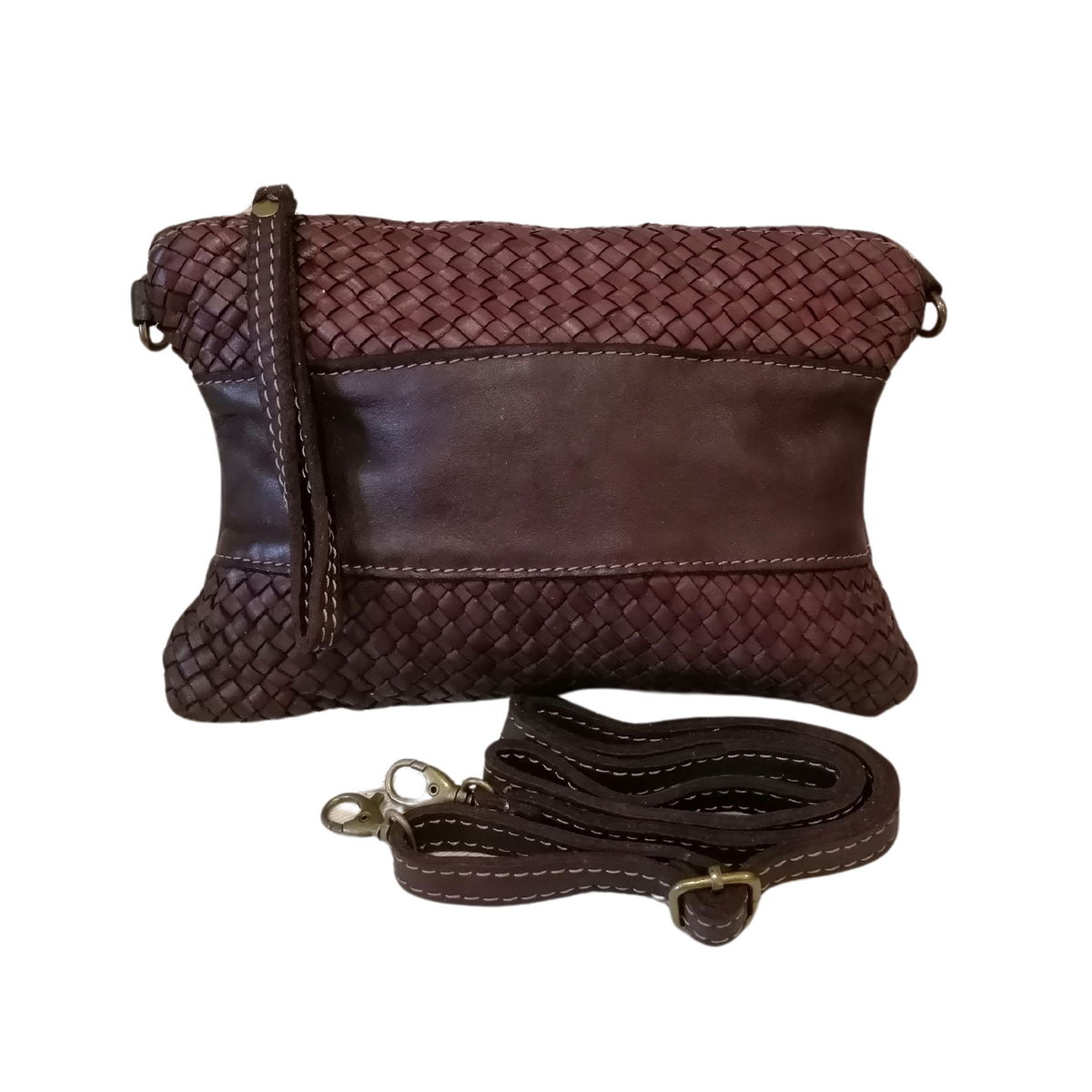 Tracolla Media Vera Pelle Sauvage Intrecciata e Liscia Vintage Made in Italy