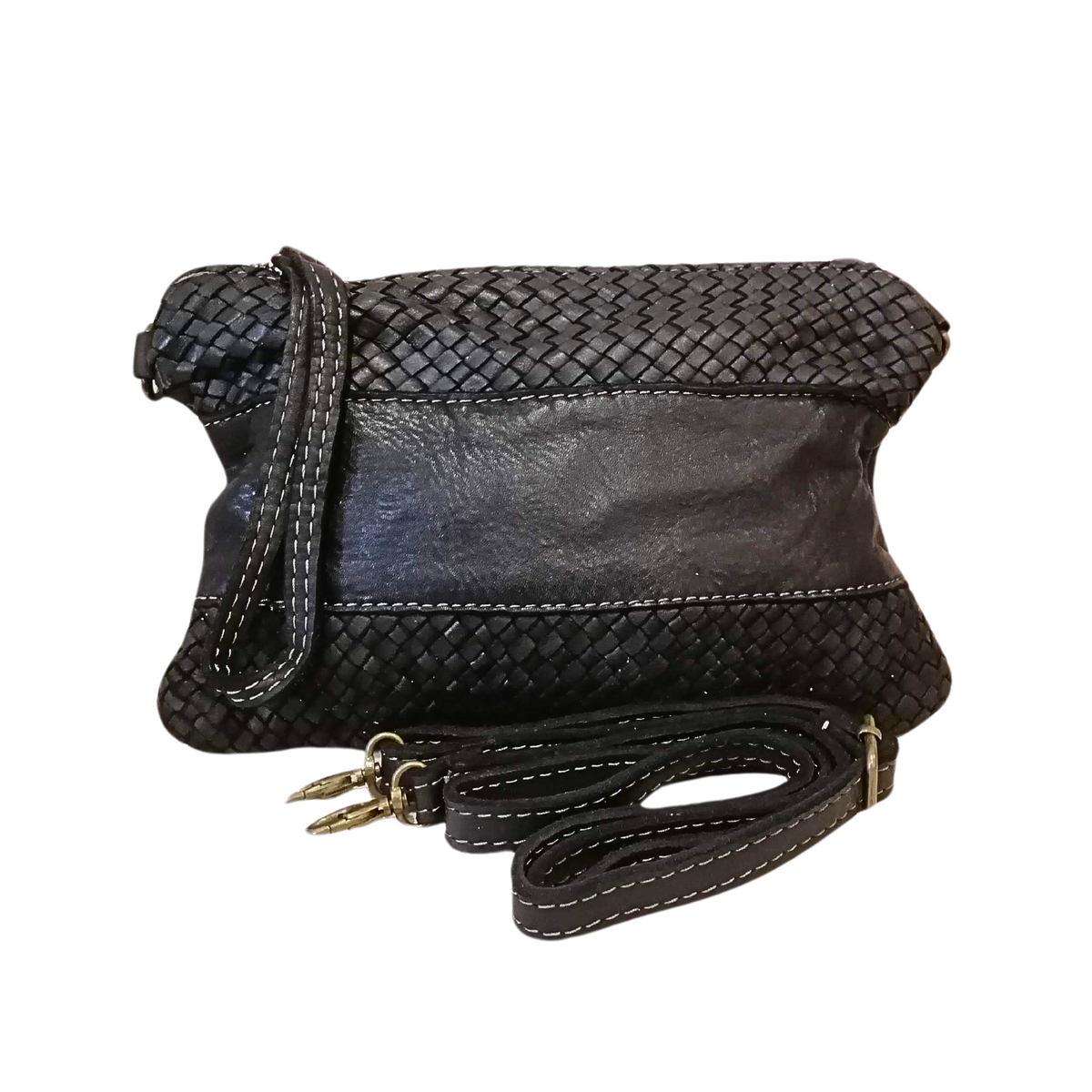 Tracolla Media Vera Pelle Sauvage Intrecciata e Liscia Vintage Made in Italy