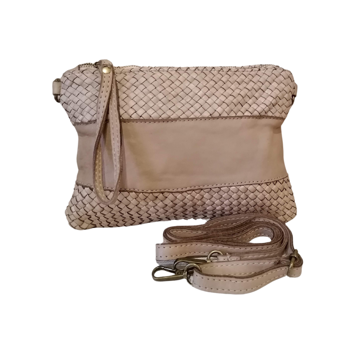 Tracolla Media Vera Pelle Sauvage Intrecciata e Liscia Vintage Made in Italy