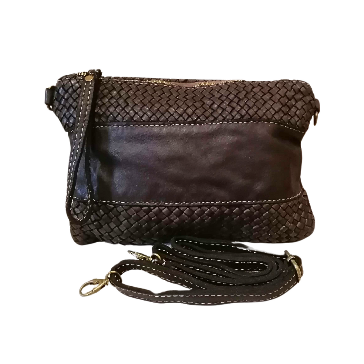 Tracolla Media Vera Pelle Sauvage Intrecciata e Liscia Vintage Made in Italy