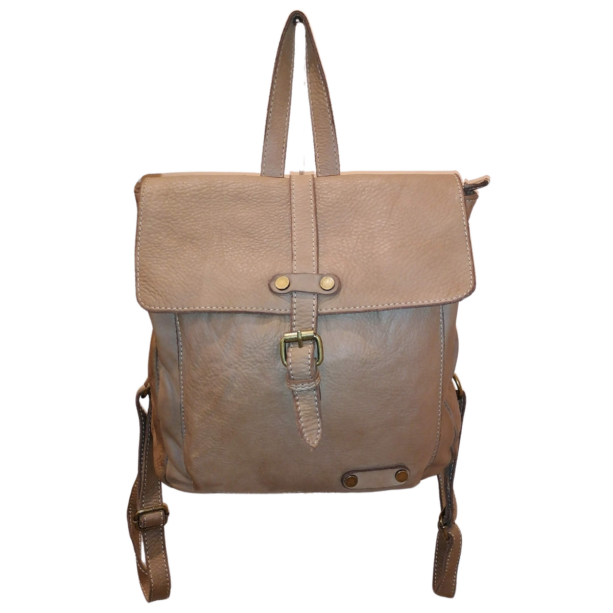 zaino sauvage vera pelle taupe fronte