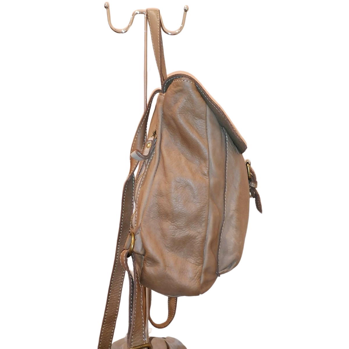 zaino sauvage vera pelle taupe side