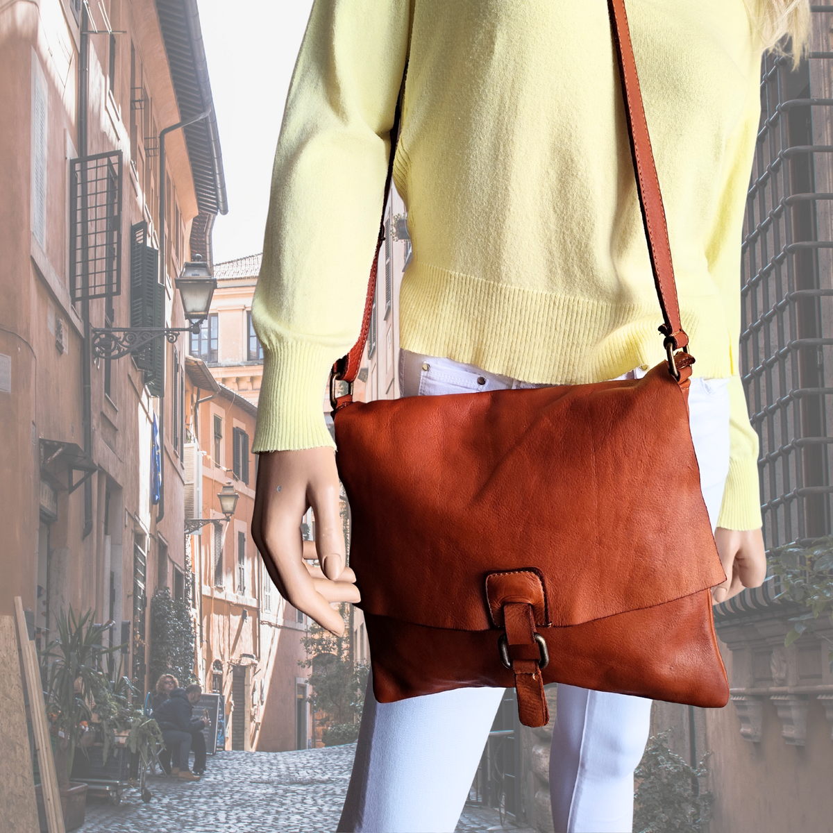 Borsa a tracolla | Messenger Bag in Pelle Sauvage Intrecciata Morbidissima Stile Vintage Made in Italy