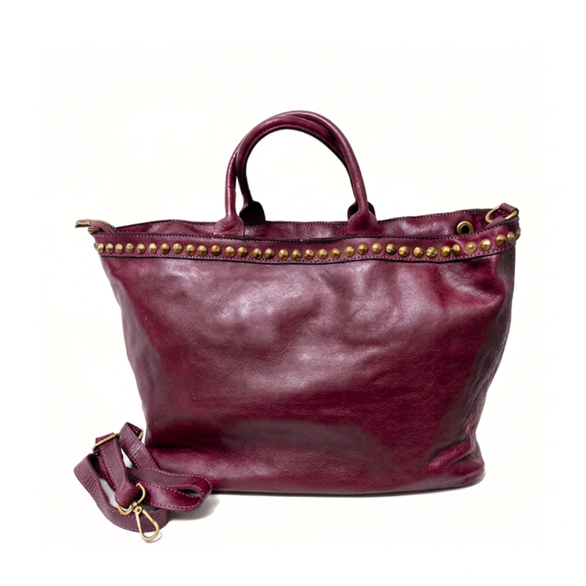 A metà prezzo! Borsa grande con Borchie in Vera Pelle Sauvage