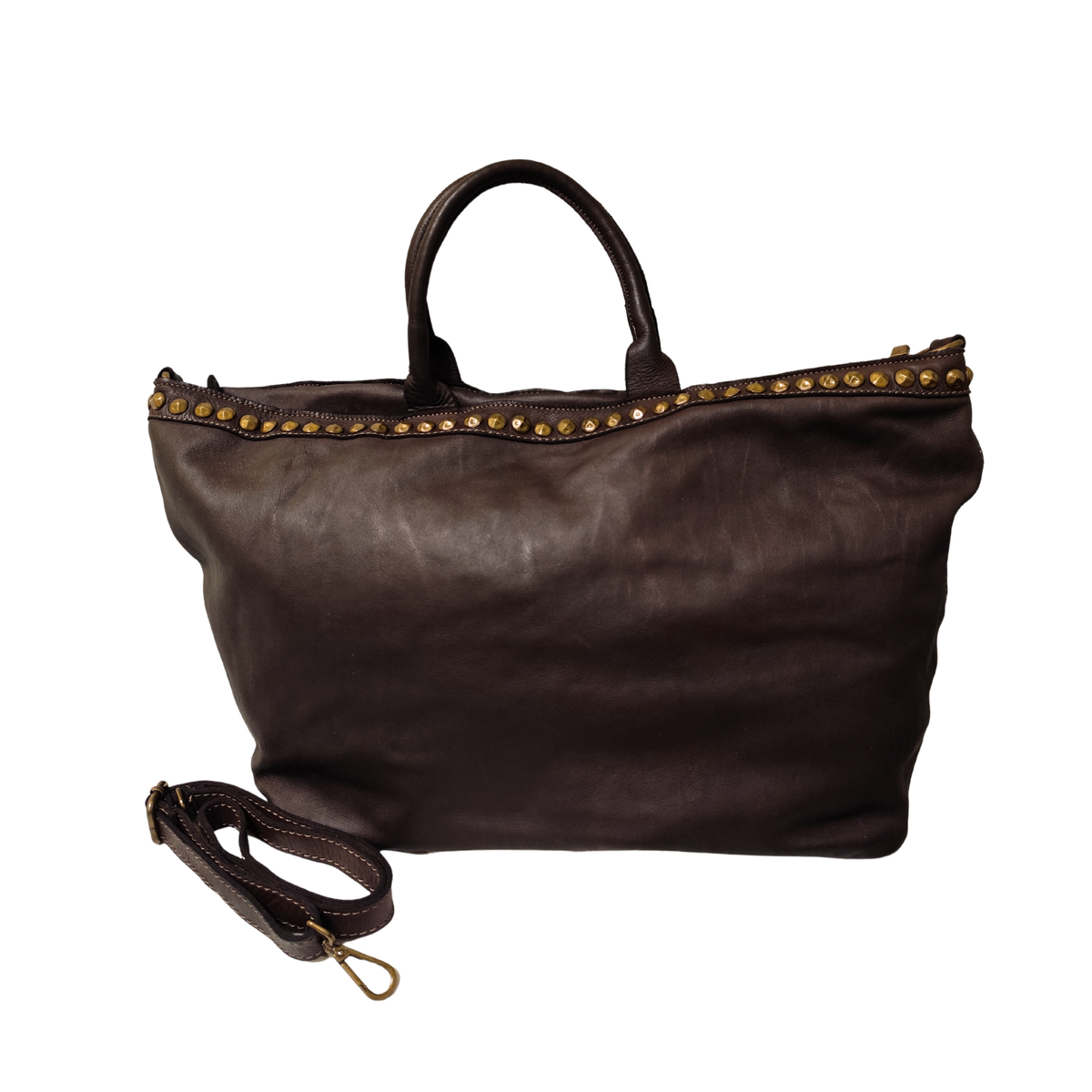 A metà prezzo! Borsa grande con Borchie in Vera Pelle Sauvage