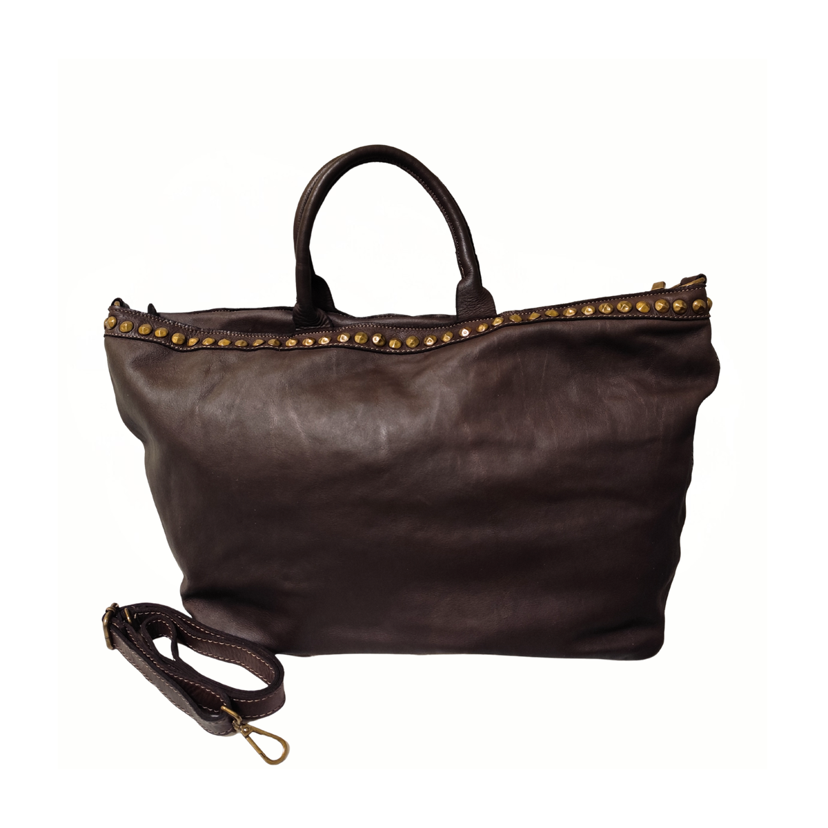 A metà prezzo! Borsa grande con Borchie in Vera Pelle Sauvage