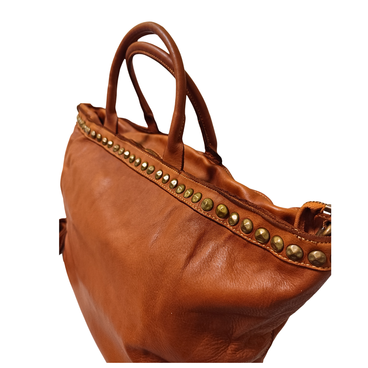 A metà prezzo! Borsa grande con Borchie in Vera Pelle Sauvage