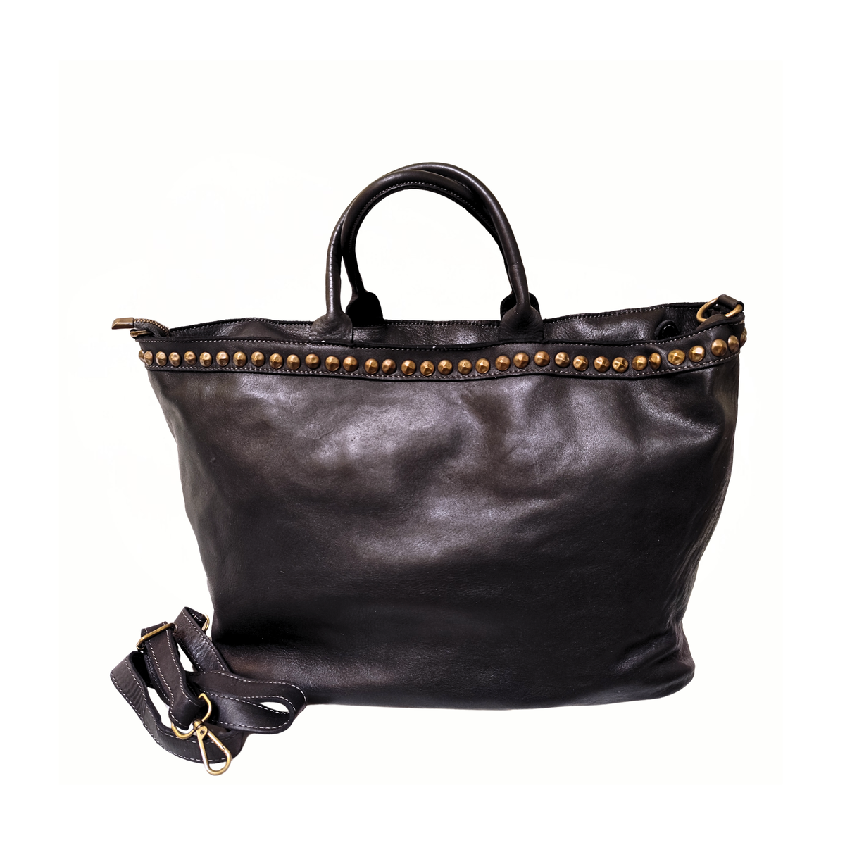 A metà prezzo! Borsa grande con Borchie in Vera Pelle Sauvage