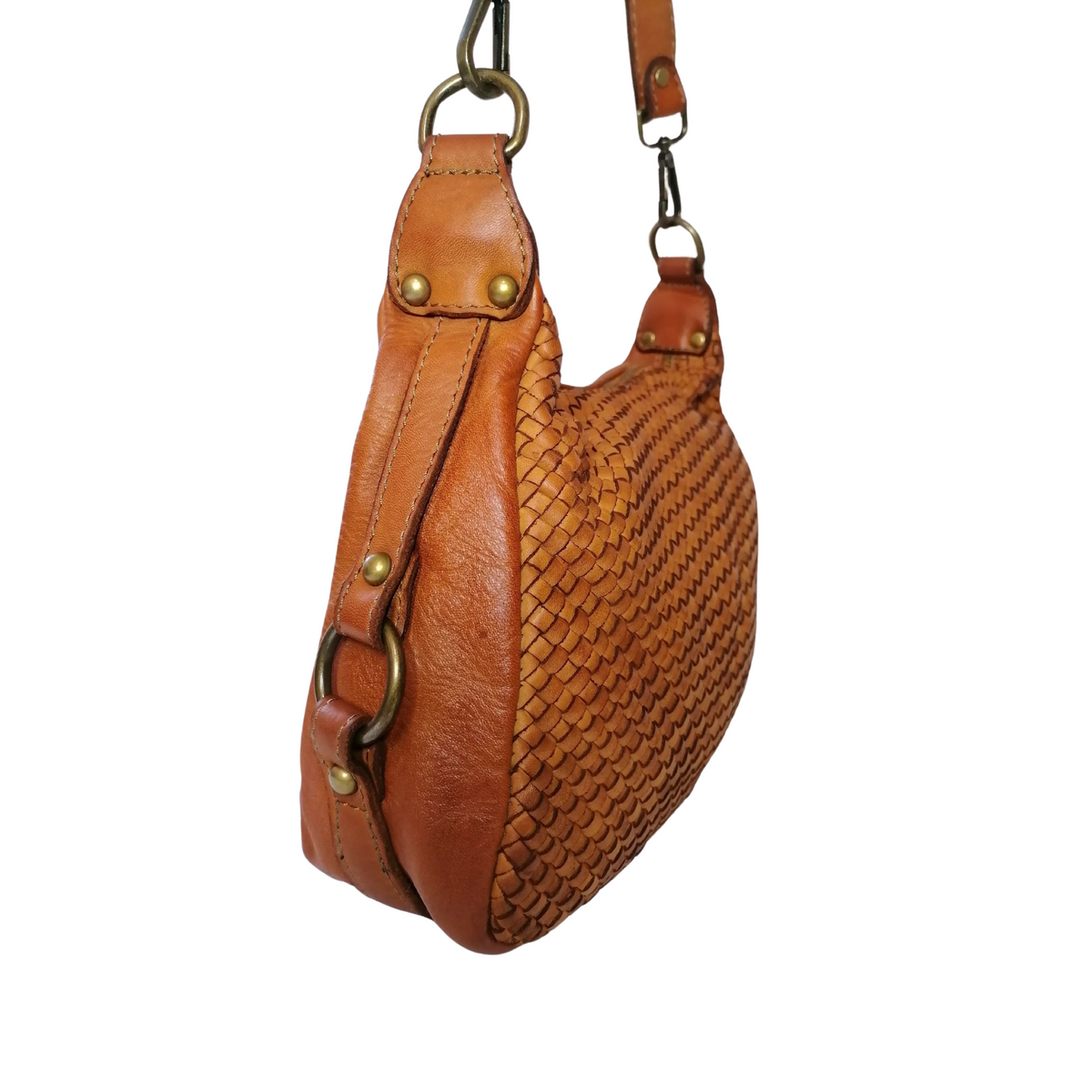 Hobo Bag 22x30 in Vera Pelle Sauvage Intrecciata Made In Italy