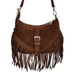 Borsa a Tracolla con Frangia in Vera Pelle Scamosciata Made in Italy
