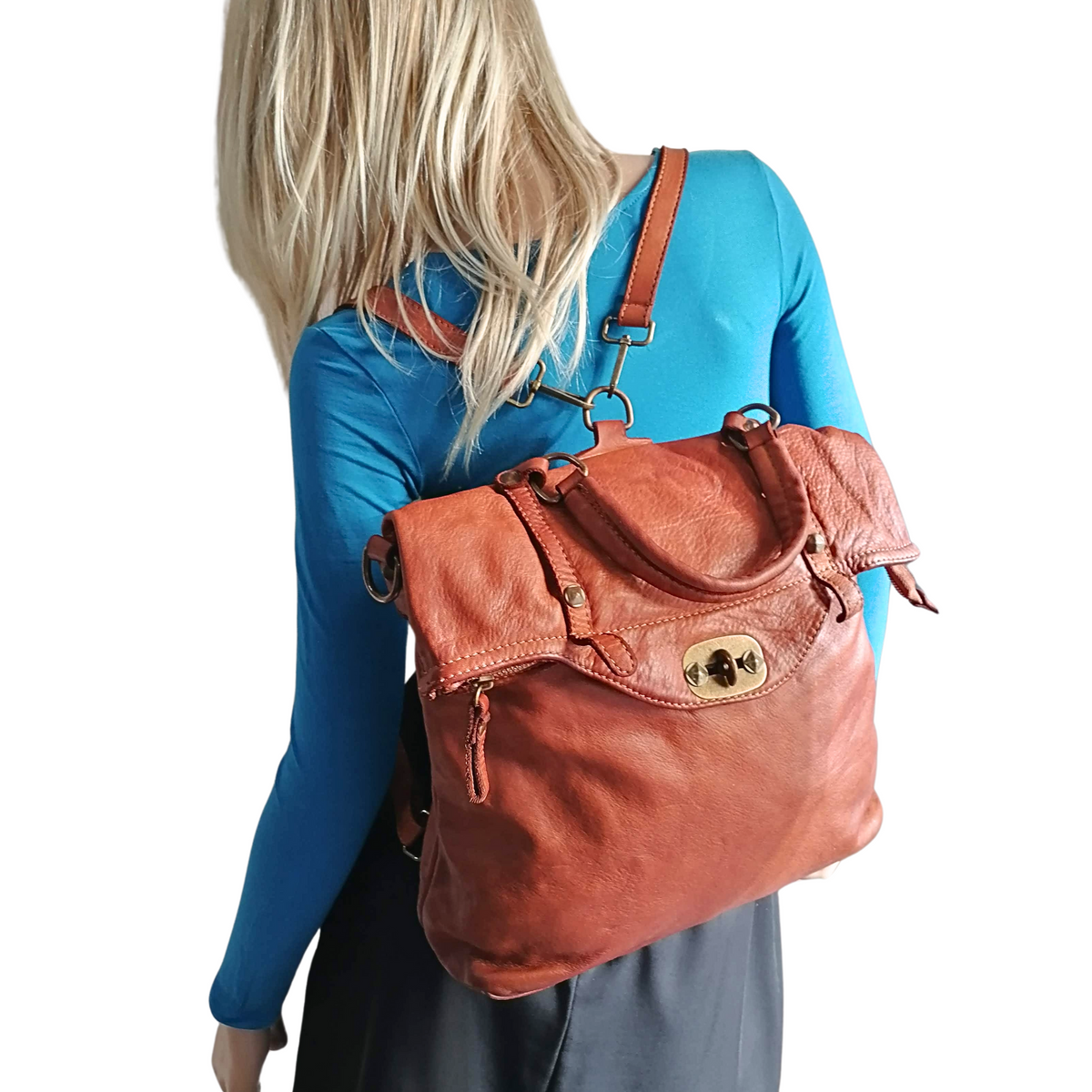 2way Zaino / Borsa in Vera Pelle Sauvage Morbida Made In Italy SS250