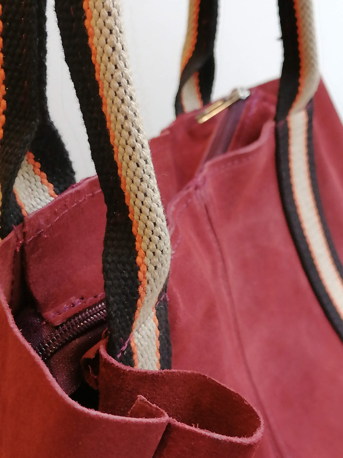 Tote Bag Grande in Pelle Scamosciata con Manici Bicolore