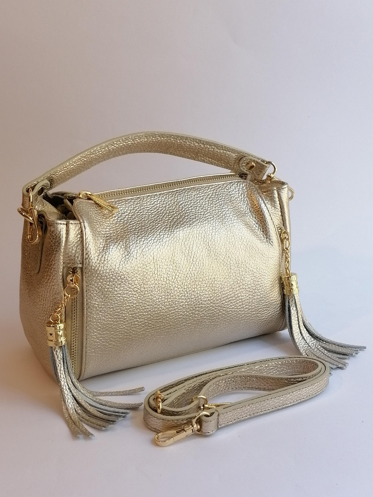 Borsa Box Doppia Frangia a Tracolla in Vera Pelle