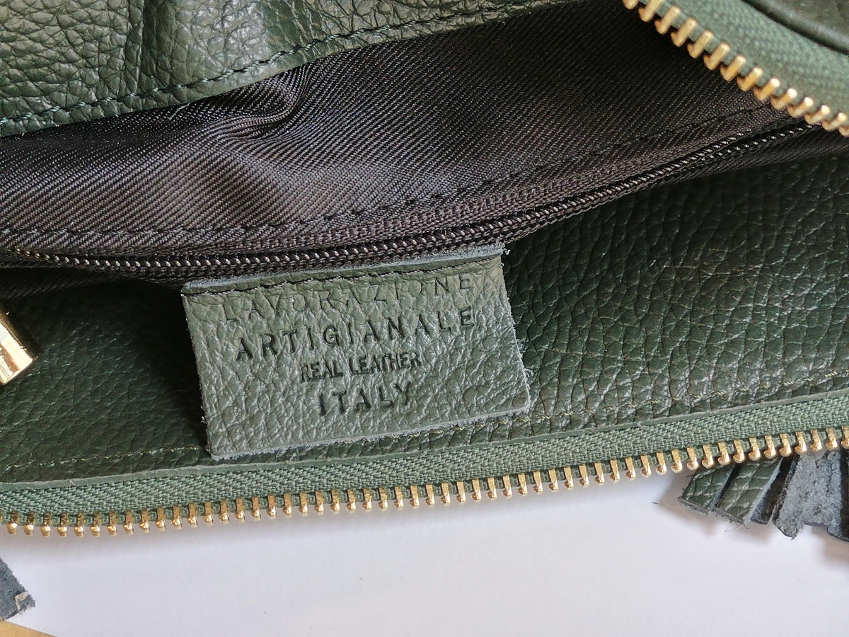 Borsa Box Doppia Frangia a Tracolla in Vera Pelle