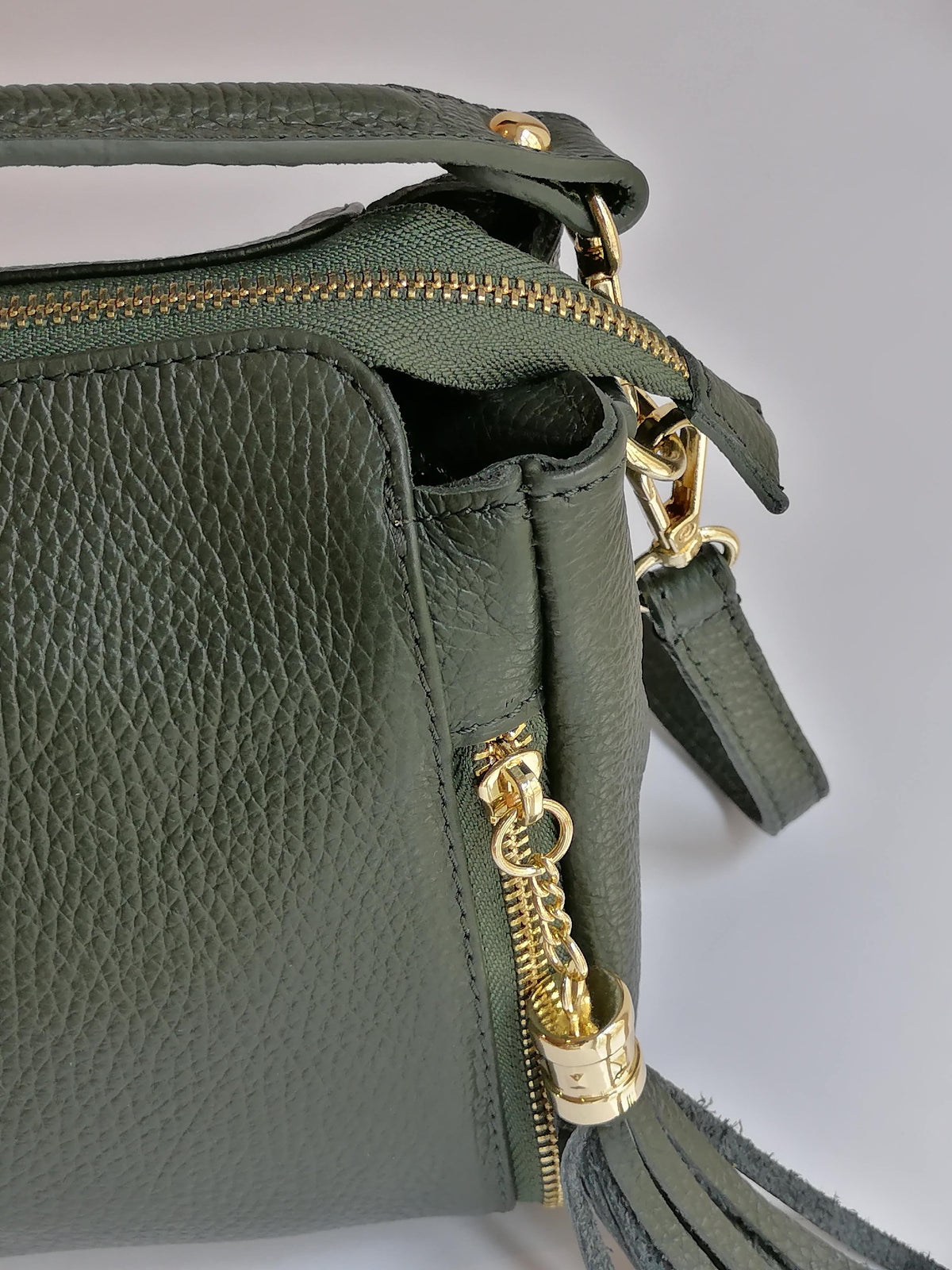 Borsa Box Doppia Frangia a Tracolla in Vera Pelle