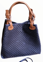 shopper intrecciata stampata blu