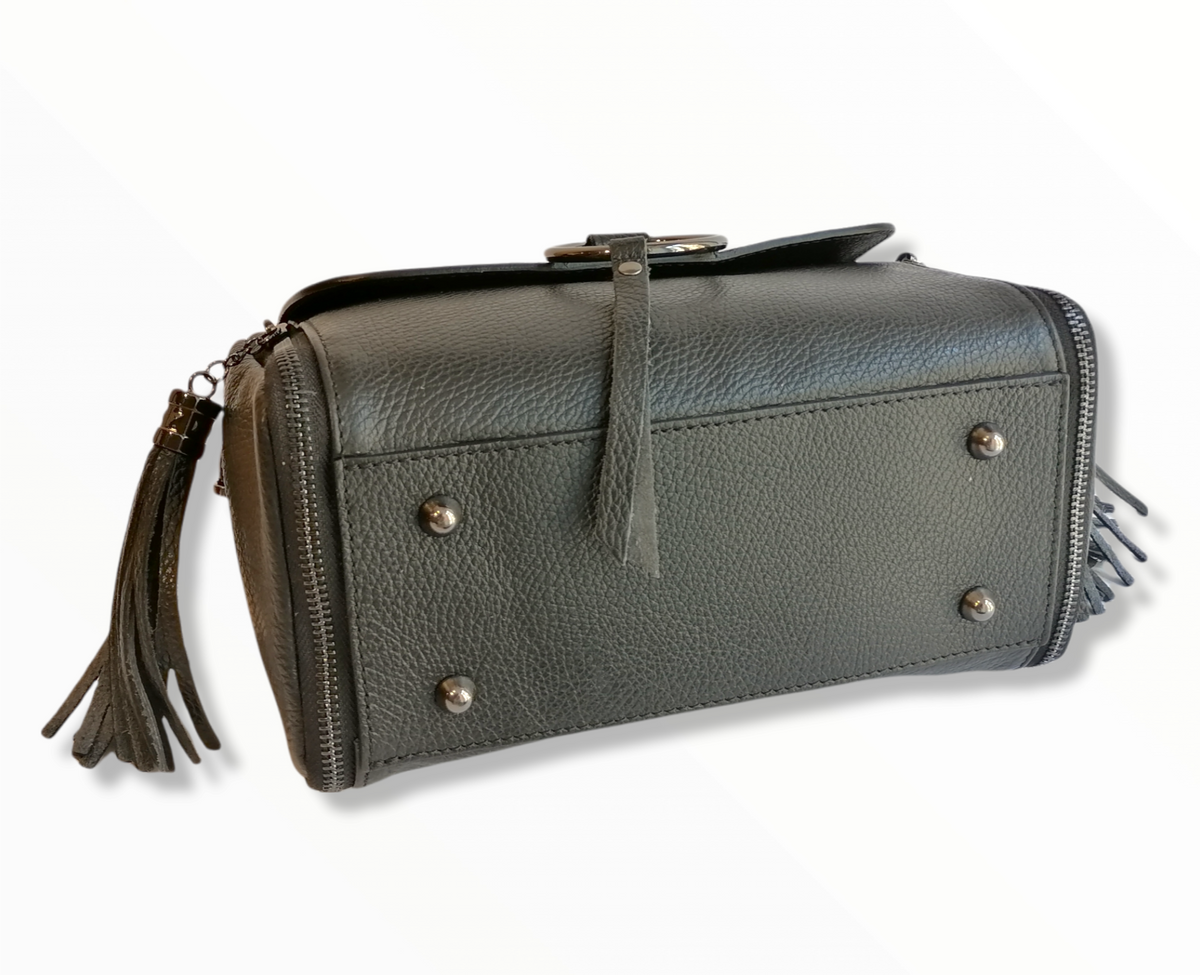 Borsa Box Doppia Frangia a Tracolla in Vera Pelle