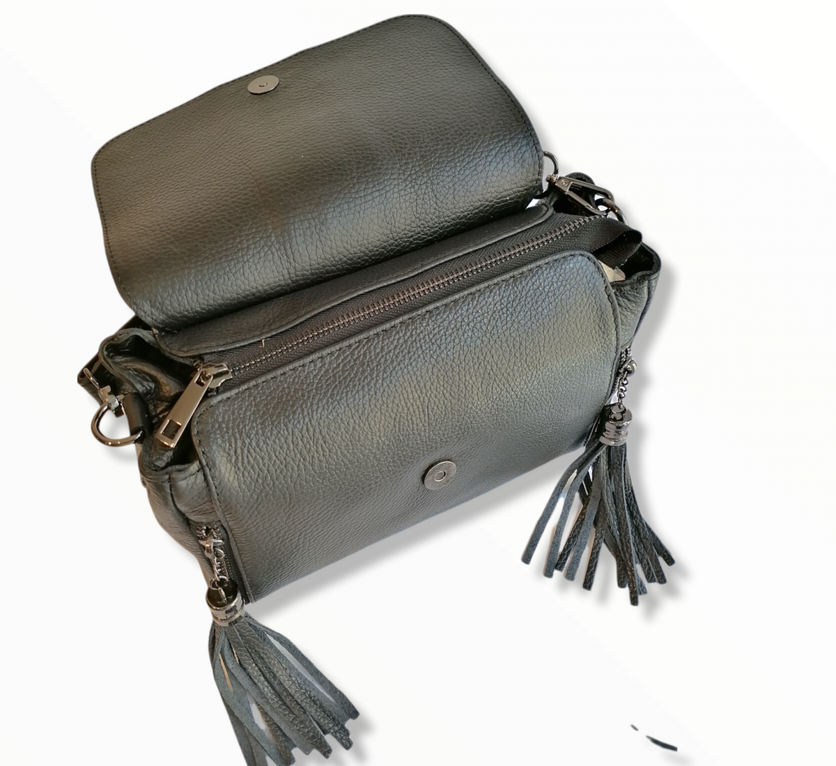 Borsa Box Doppia Frangia a Tracolla in Vera Pelle