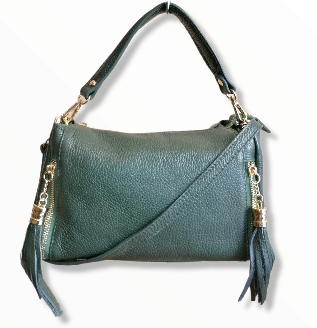 Borsa Box Doppia Frangia a Tracolla in Vera Pelle