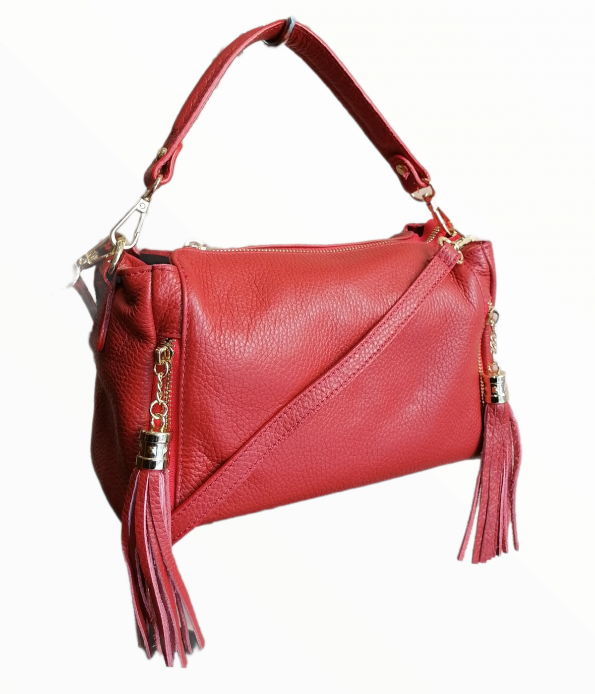 Borsa Box Doppia Frangia a Tracolla in Vera Pelle