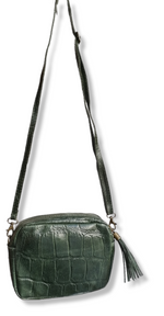 Pochette pelle stampata verde lungo