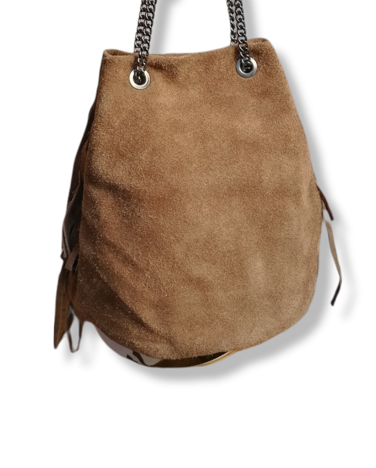 borsa frangia catena beige retro