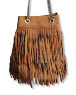 borsa frangia catena cuoio fronte