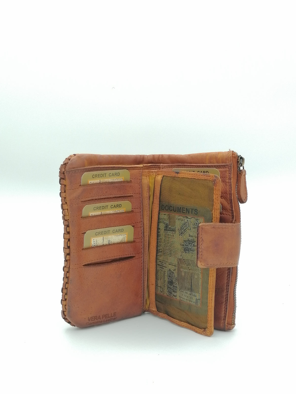 POFSS1401-89 Portafoglio lungo in Pelle Intrecciata effetto Vintage