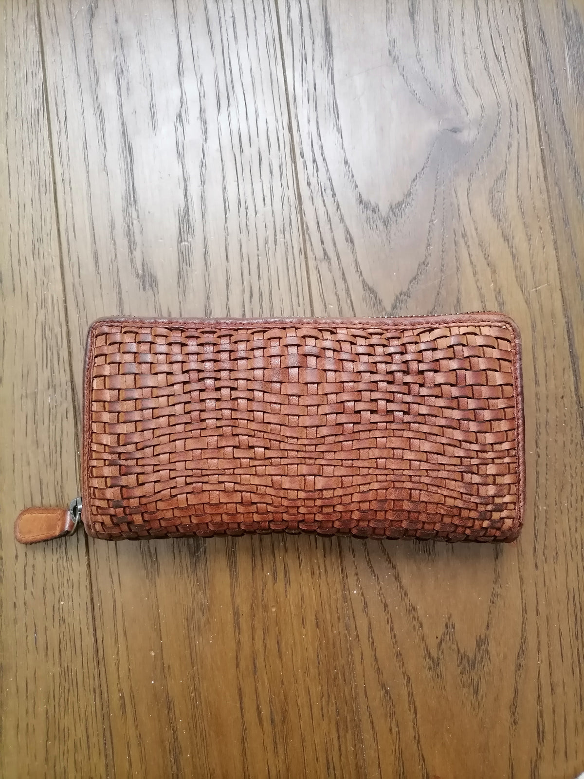 POFSS1405-88 Portafoglio Lungo Zip in Pelle Intrecciata effetto Vintage