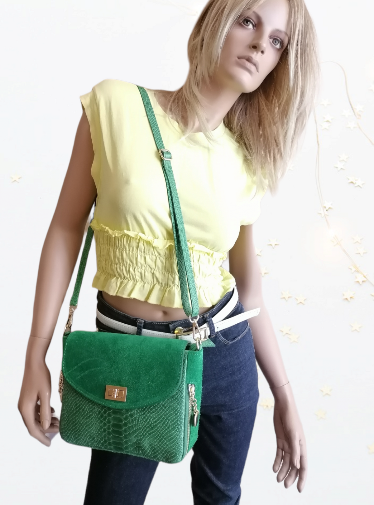 Borsa a Tracolla con 2 ciondoli in Vera Pelle Combinazione