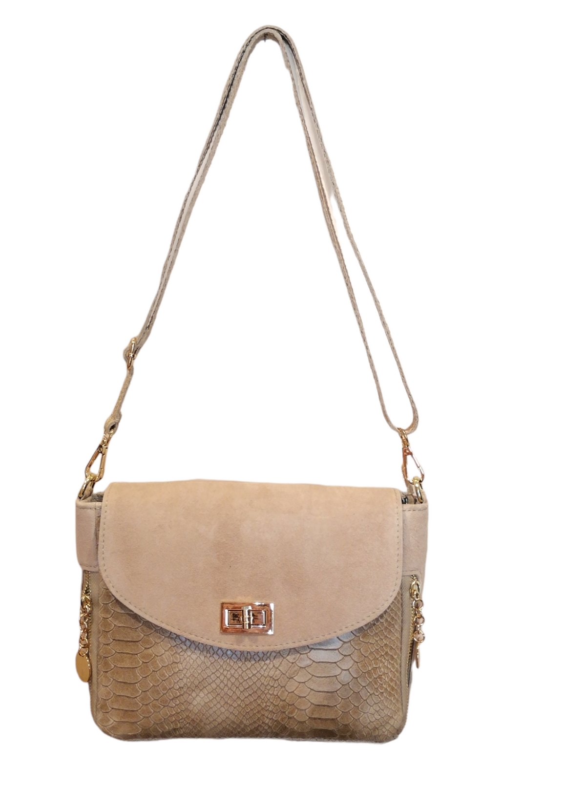 Borsa a Tracolla con 2 ciondoli in Vera Pelle Combinazione