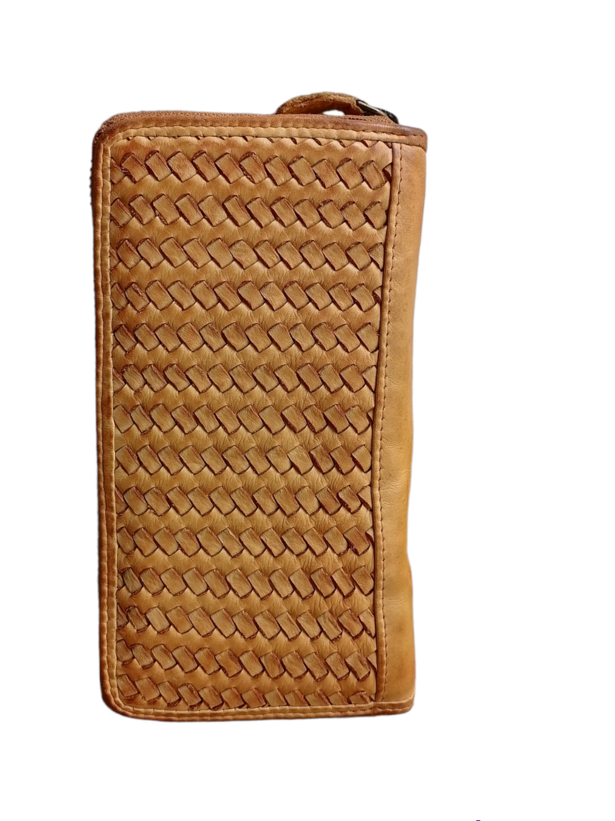 POFSS7505 Portafoglio Bifold a Cerniera in Pelle Intrecciata Effetto Vintage