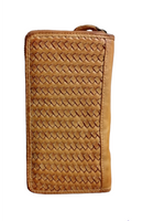 POFSS7505 Portafoglio Bifold a Cerniera in Pelle Intrecciata Effetto Vintage