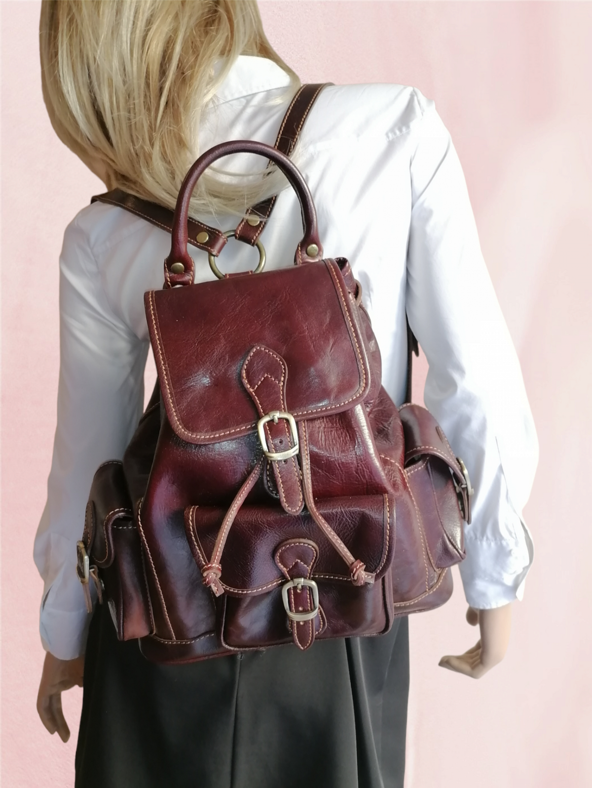 Zaino 3 Tasche in Vero Cuoio Made in Italy