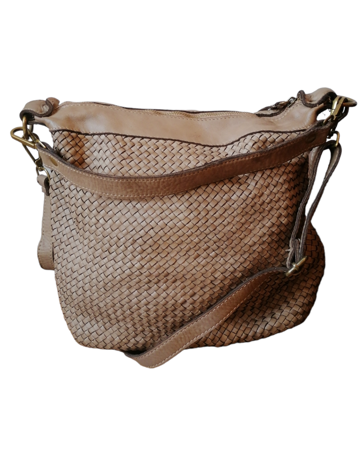 secchiello intrecciata tracolla taupe