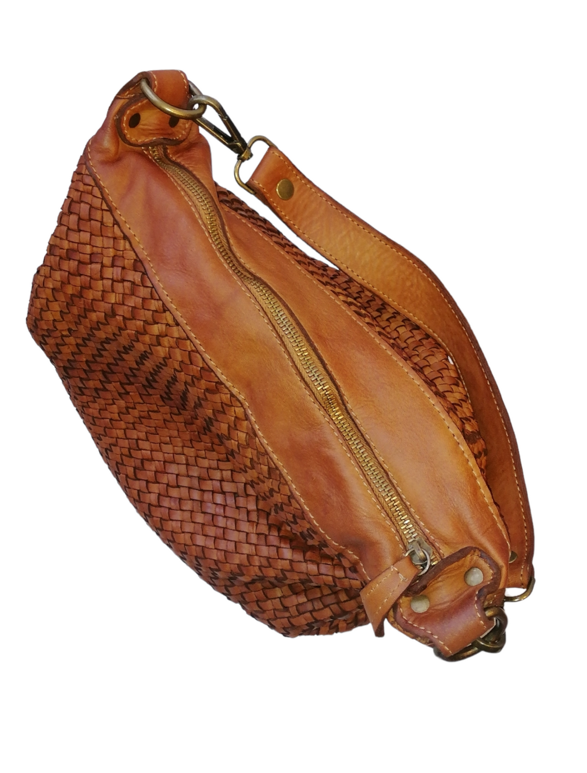 secchiello intrecciata tracolla cuoio sopra