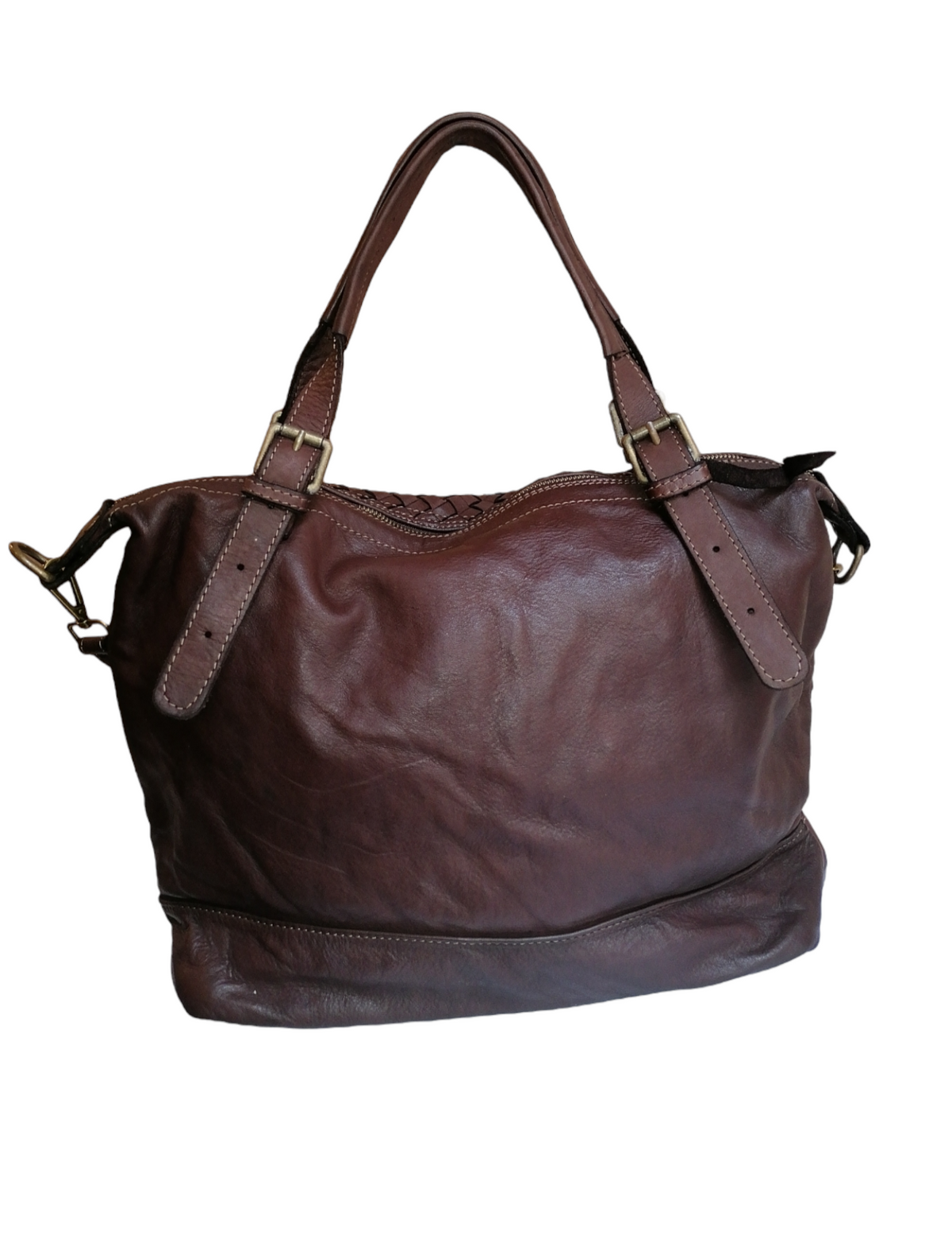 Borsa Shopping Intrecciata con Tracolla in Pelle Sauvage Stile Vintage