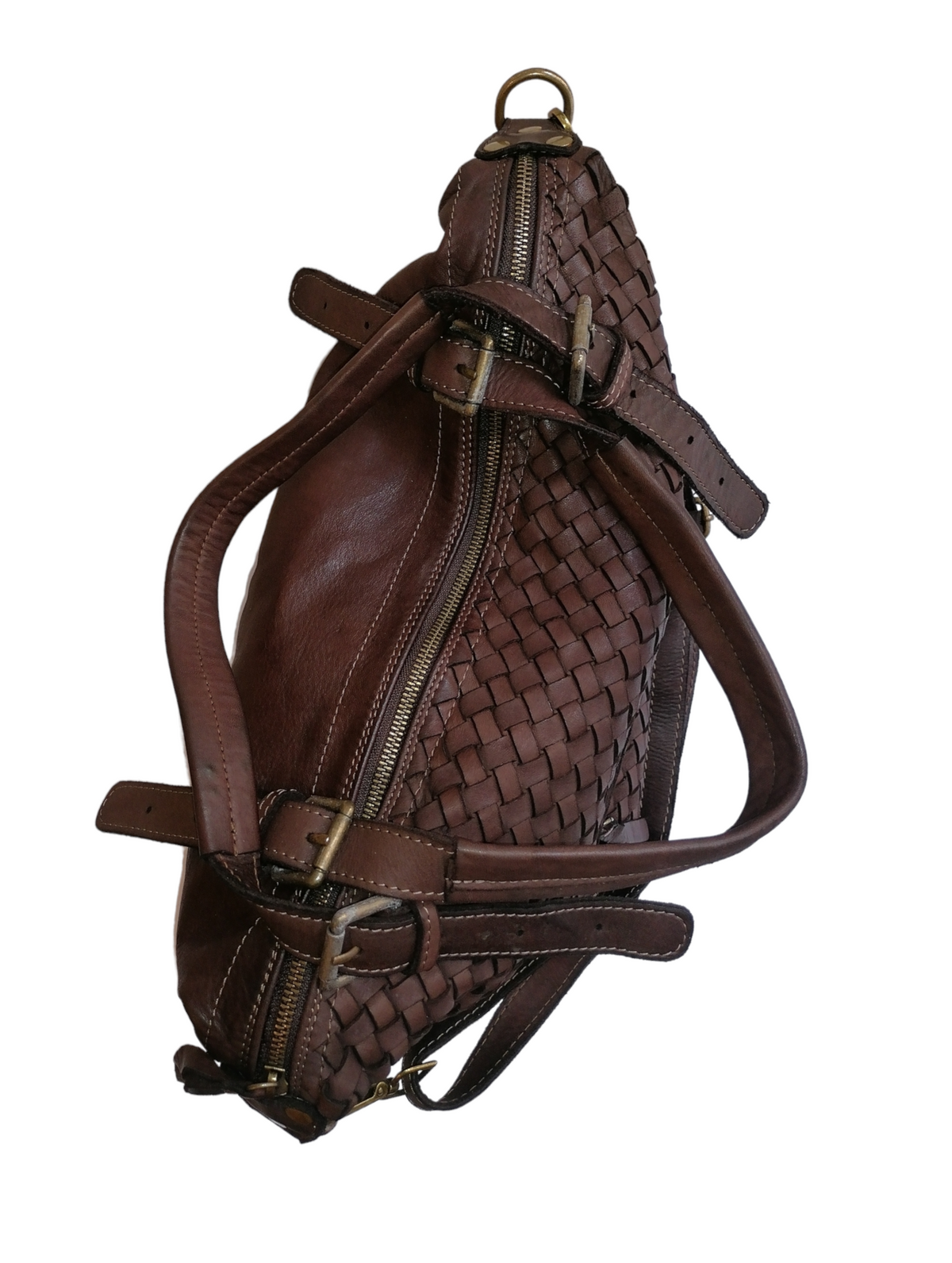 Borsa Shopping Intrecciata con Tracolla in Pelle Sauvage Stile Vintage