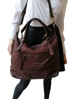 Borsa Shopping Intrecciata con Tracolla in Pelle Sauvage Stile Vintage