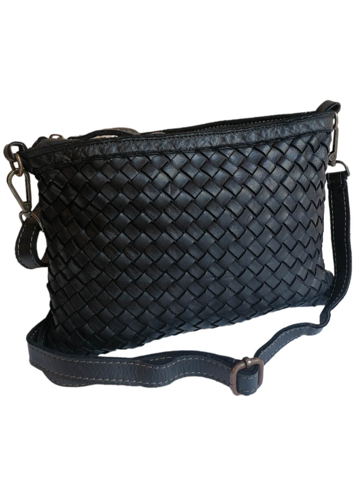 Tracolla Rettangolo 20x26 Intrecciata Vera Pelle Sauvage Vintage