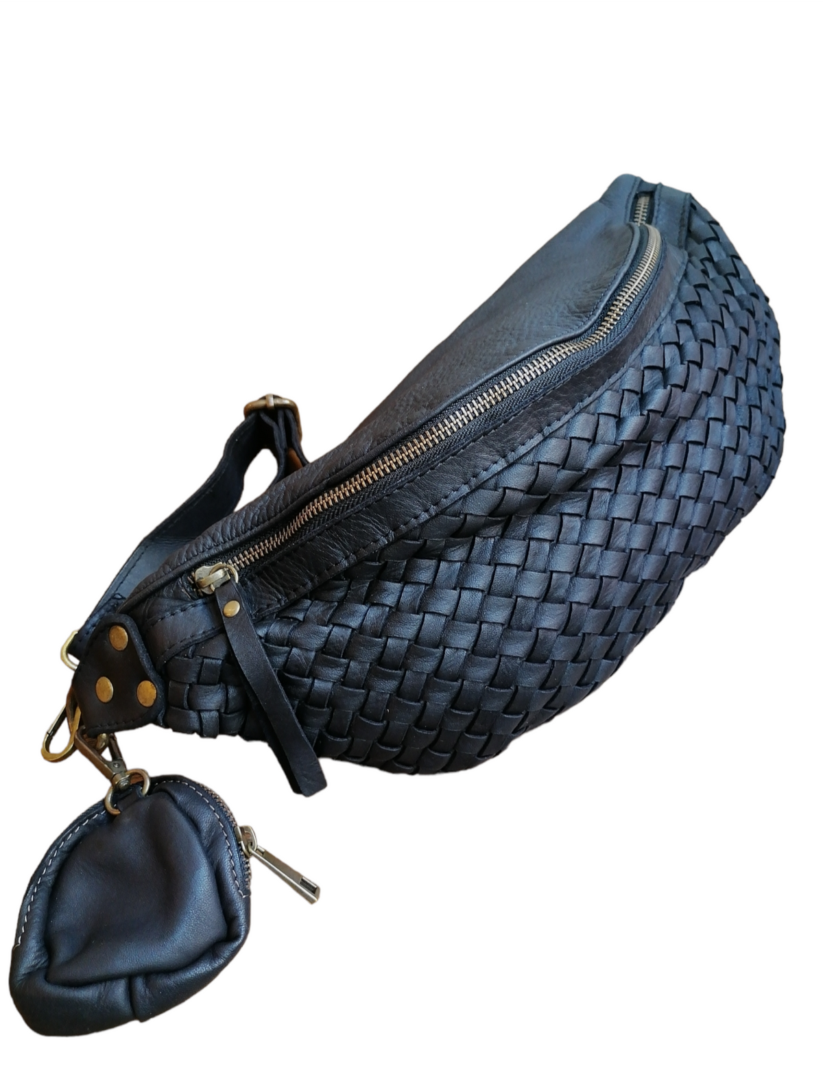 Marsupio L Unisex in Vera Pelle Sauvage Intrecciata Stile Vintage